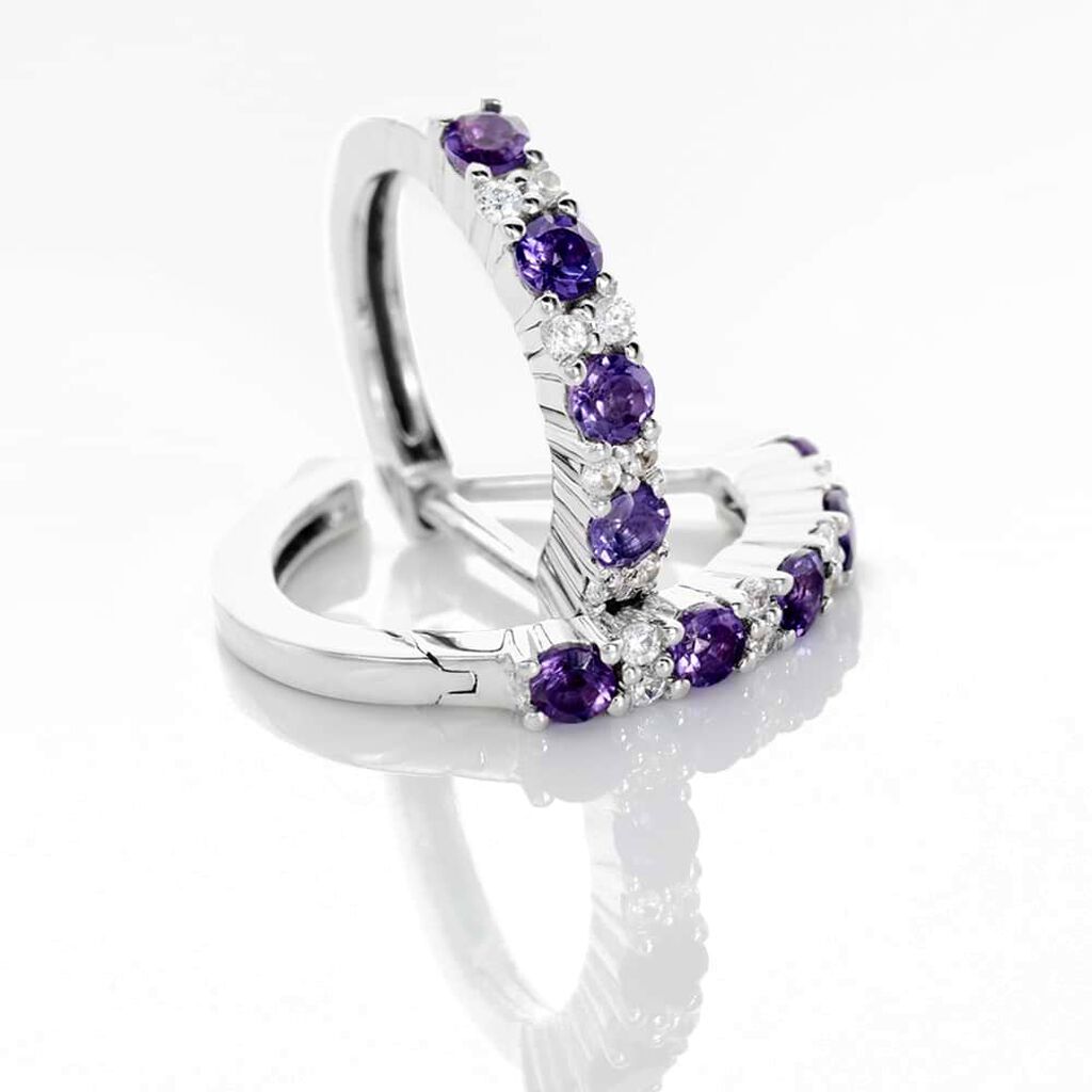 Orecchini A Cerchio Amélie Oro Bianco Ametista Cubic Zirconia - Orecchini a Cerchio Donna | Stroili