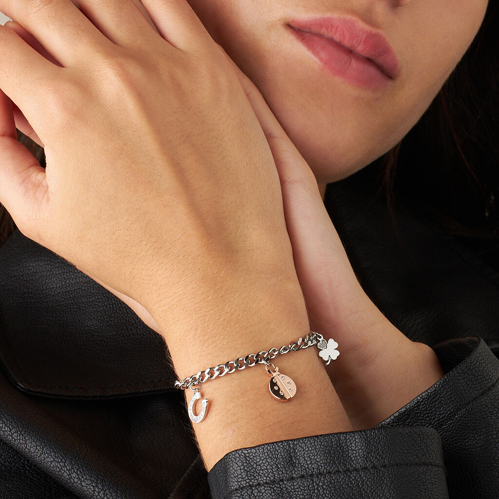 Bracciale Lady Chic Acciaio Bicolore Bianco / Rosa Cristallo - Bracciali con Incisione Donna | Stroili