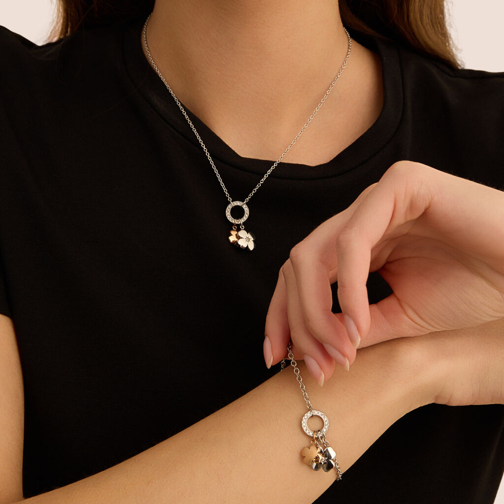 Collana Sunrise Acciaio Bicolore Bianco / Rosa Cristallo