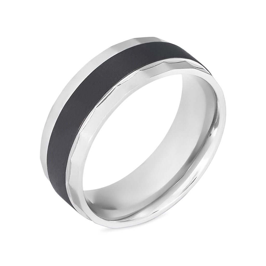 Anello Fascia Man Code Acciaio Bicolore Bianco / Nero - Anelli con Incisione Uomo | Stroili