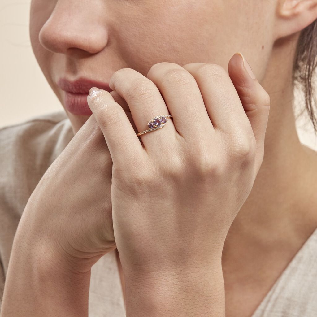 Anello Trilogy Am&eacute;lie Oro Giallo Ametista Cubic Zirconia
