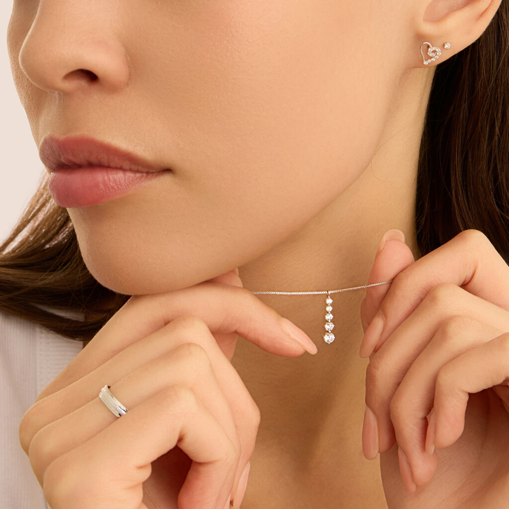 Orecchini Lobo Bon Ton Oro Bianco Cubic Zirconia - Orecchini a Lobo Donna | Stroili