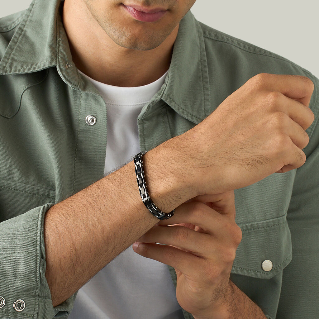 Bracciale Man Code Acciaio Bicolore Bianco / Nero - Bracciali Uomo | Stroili