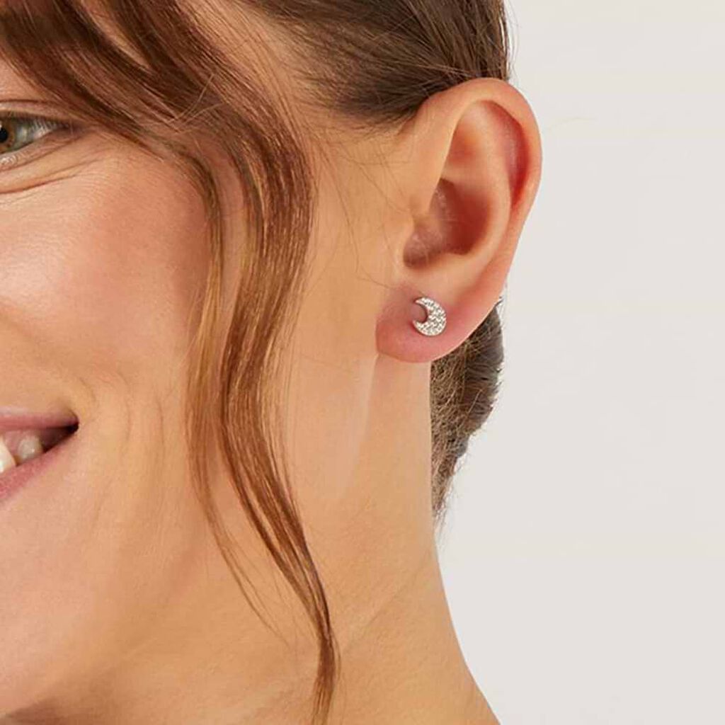 Orecchini Lobo Claire Oro Bianco Cubic Zirconia - Orecchini a Lobo Donna | Stroili