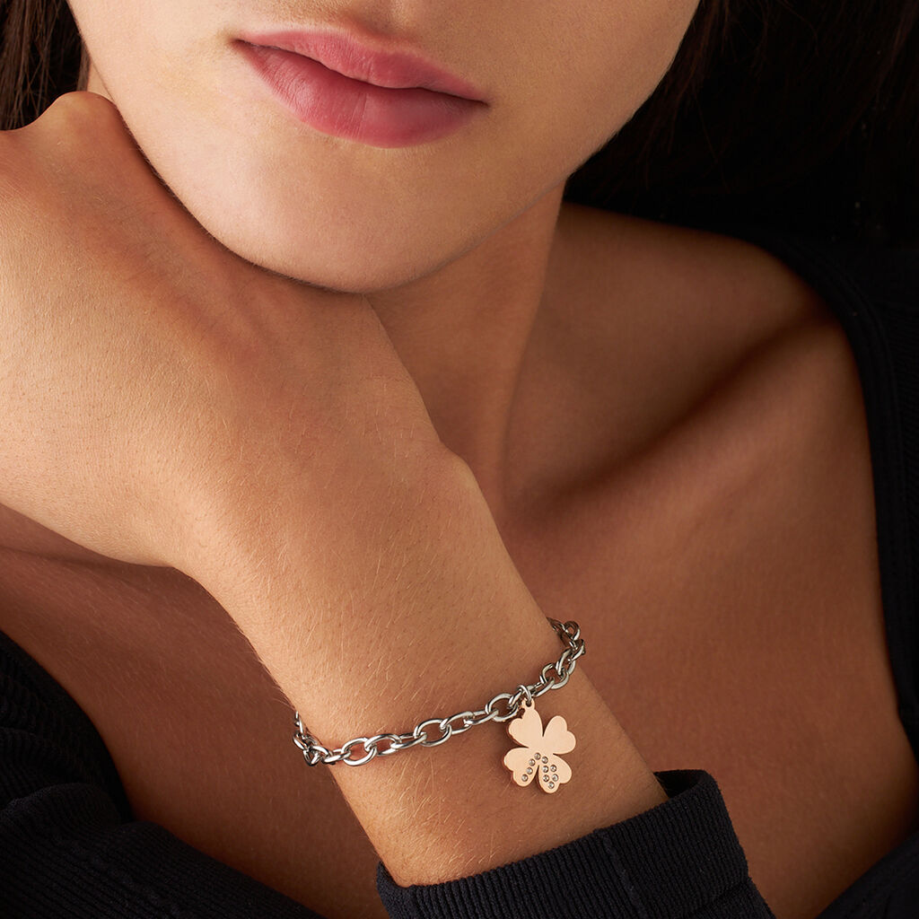 Bracciale Lady Chic Acciaio Bicolore Bianco / Rosa Cristallo - Bracciali con Incisione Donna | Stroili