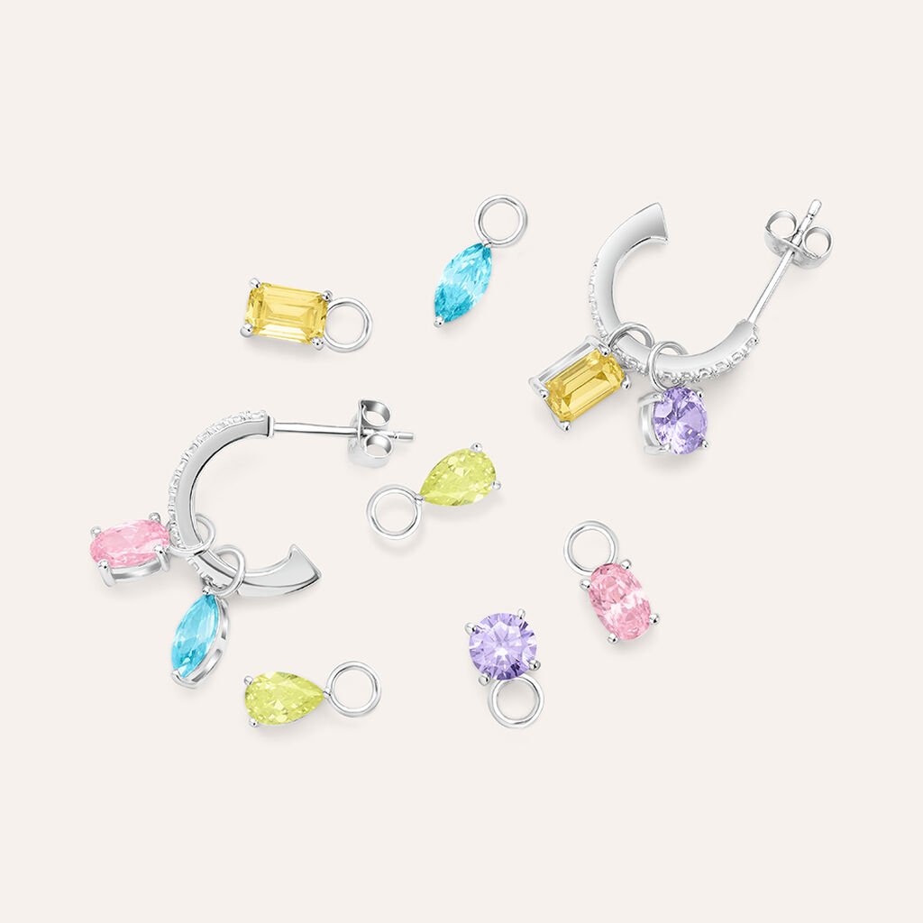 Charm per Orecchini a Cerchio Silver Rainbow Argento Rodiato Cubic Zirconia