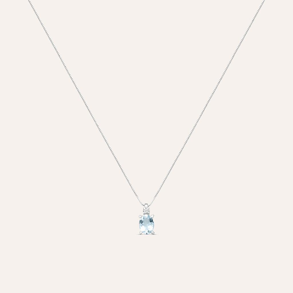 Collana Punto Luce Acquamarina Oro Bianco Acquamarina Diamante