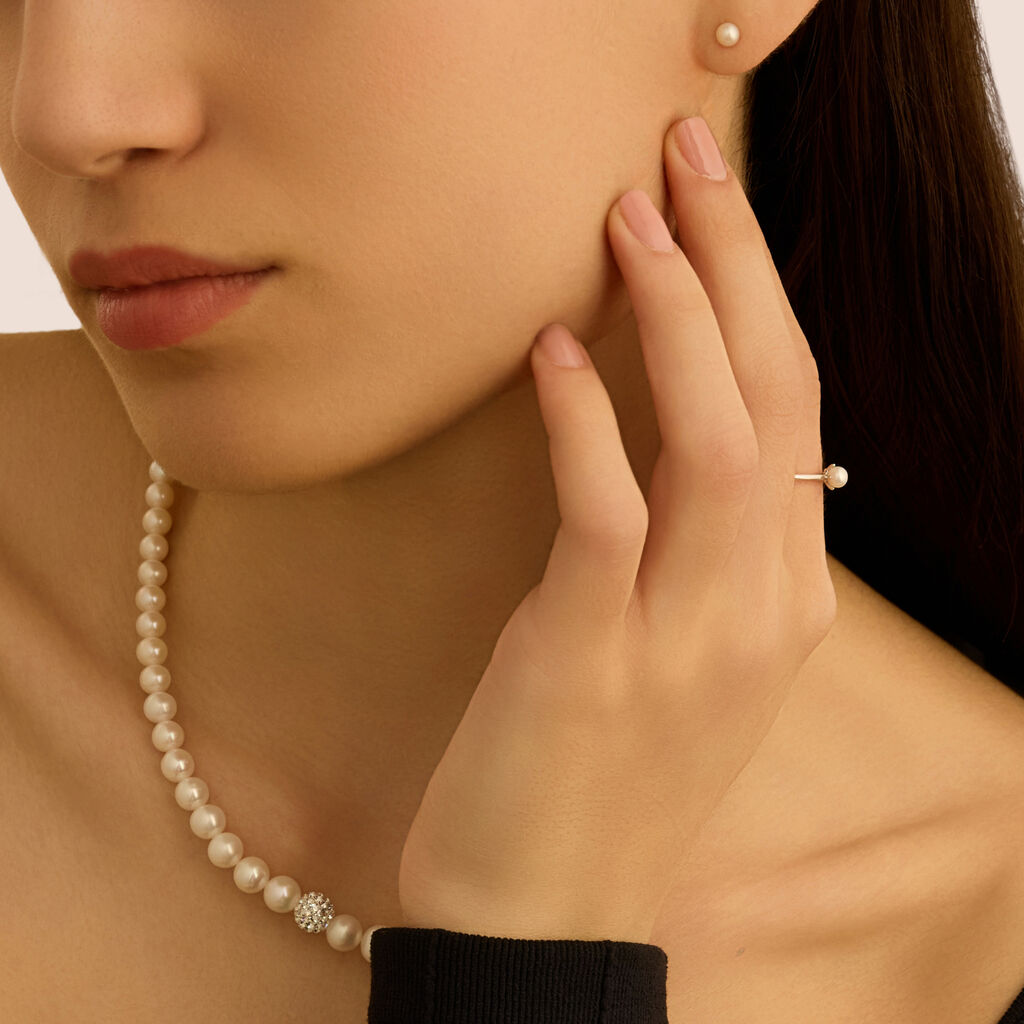 Collana Gabrielle Oro Bianco Perla D'Acqua Dolce Cristallo