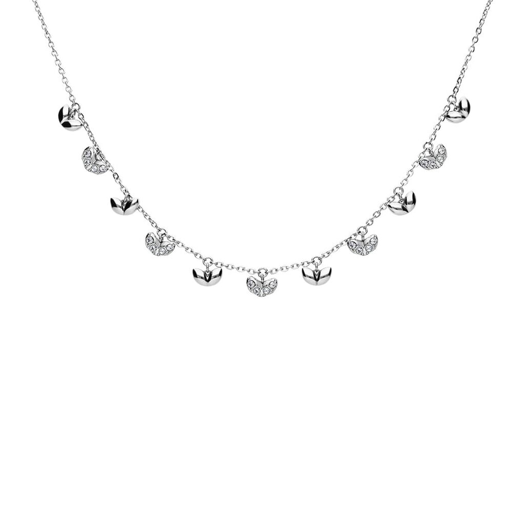 Collana Lady Chic Acciaio Foglie e Cristalli