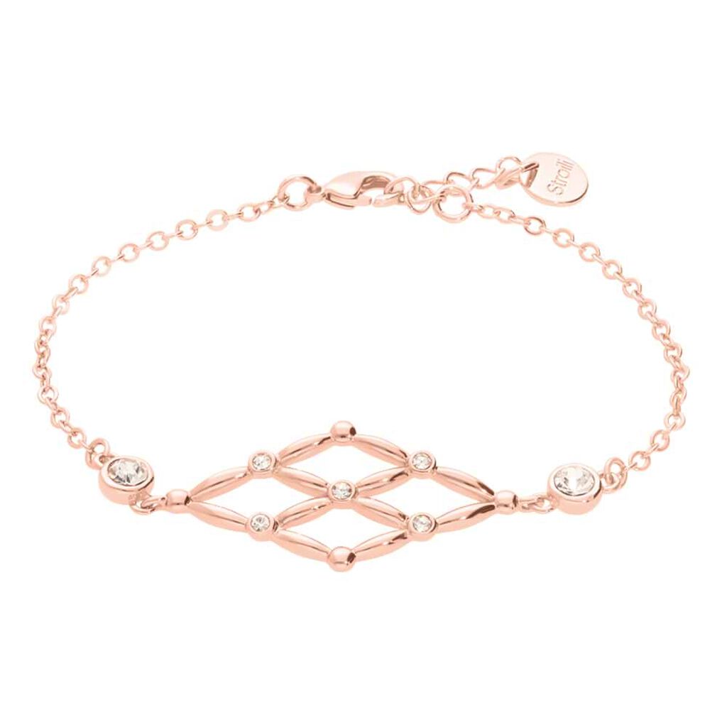Bracciale in ottone rosato con passante rombo e brillanti - Bracciali Donna | Stroili