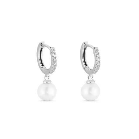 Orecchini A Cerchio Gabrielle Oro Bianco Perla D'Acqua Dolce Cubic Zirconia - Orecchini a Cerchio Donna | Stroili