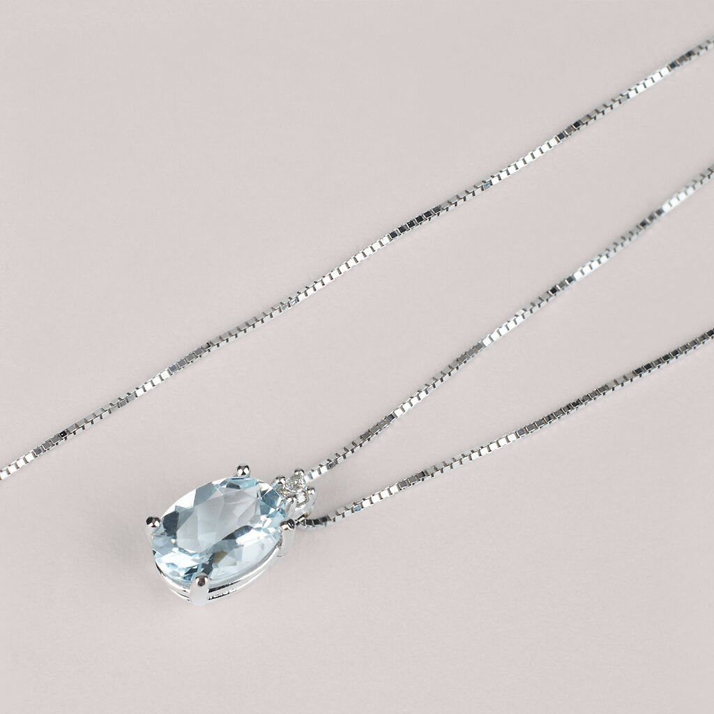 Collana Punto Luce Acquamarina Oro Bianco Acquamarina Diamante