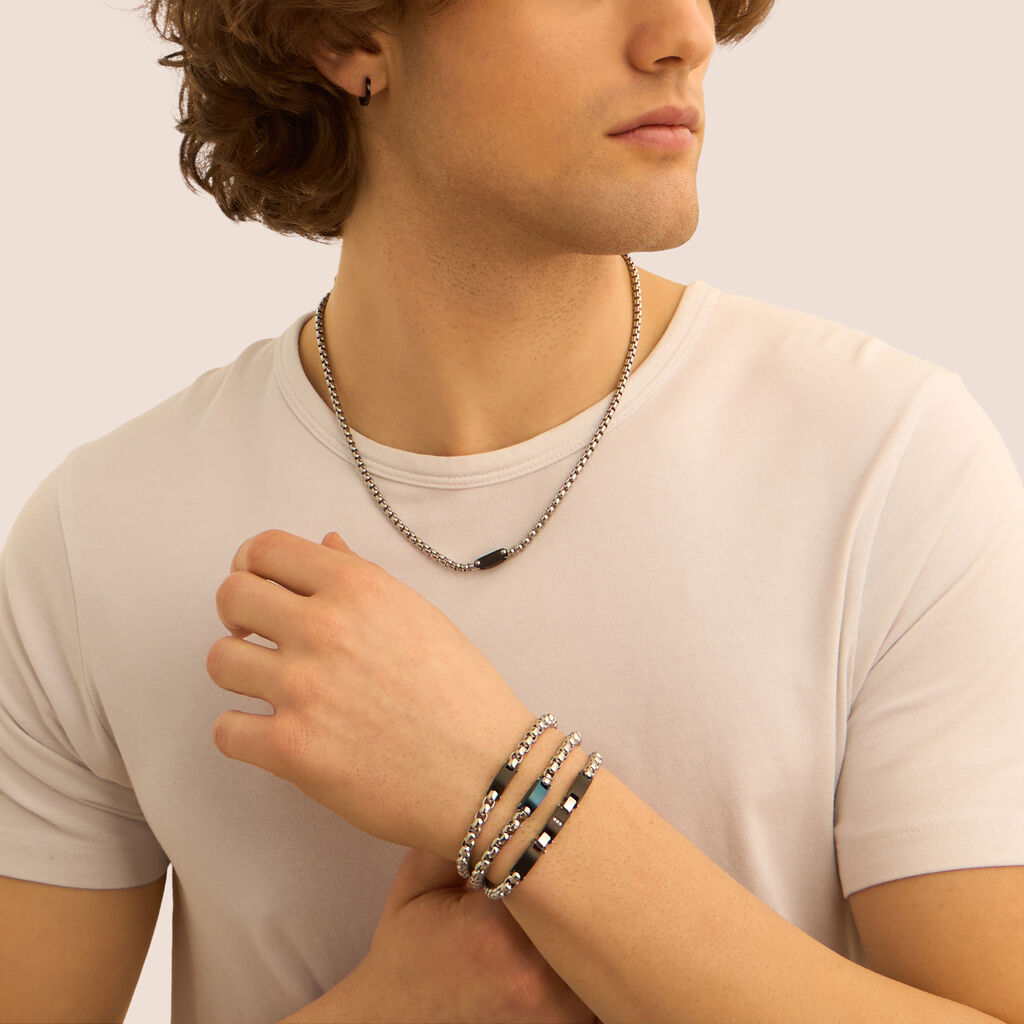 Bracciale Man Code Acciaio Bicolore Bianco / Nero