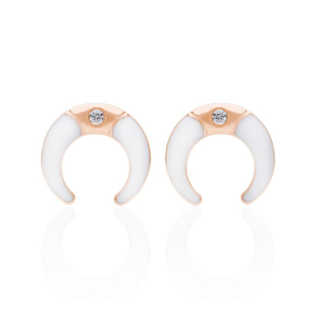 Orecchini lunula a lobo in acciaio rosato e strass - Orecchini a Lobo Donna | Stroili