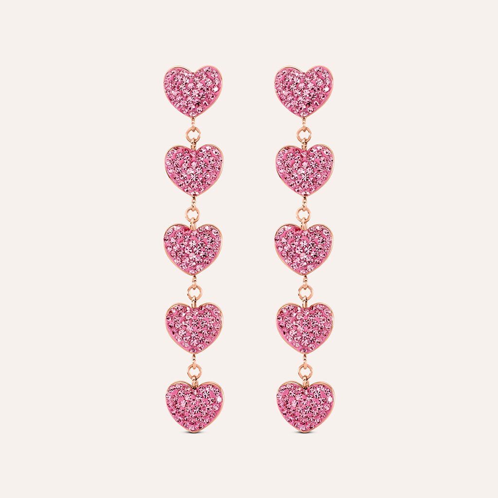 Orecchini Pendenti Aura Acciaio Rosa Cristallo