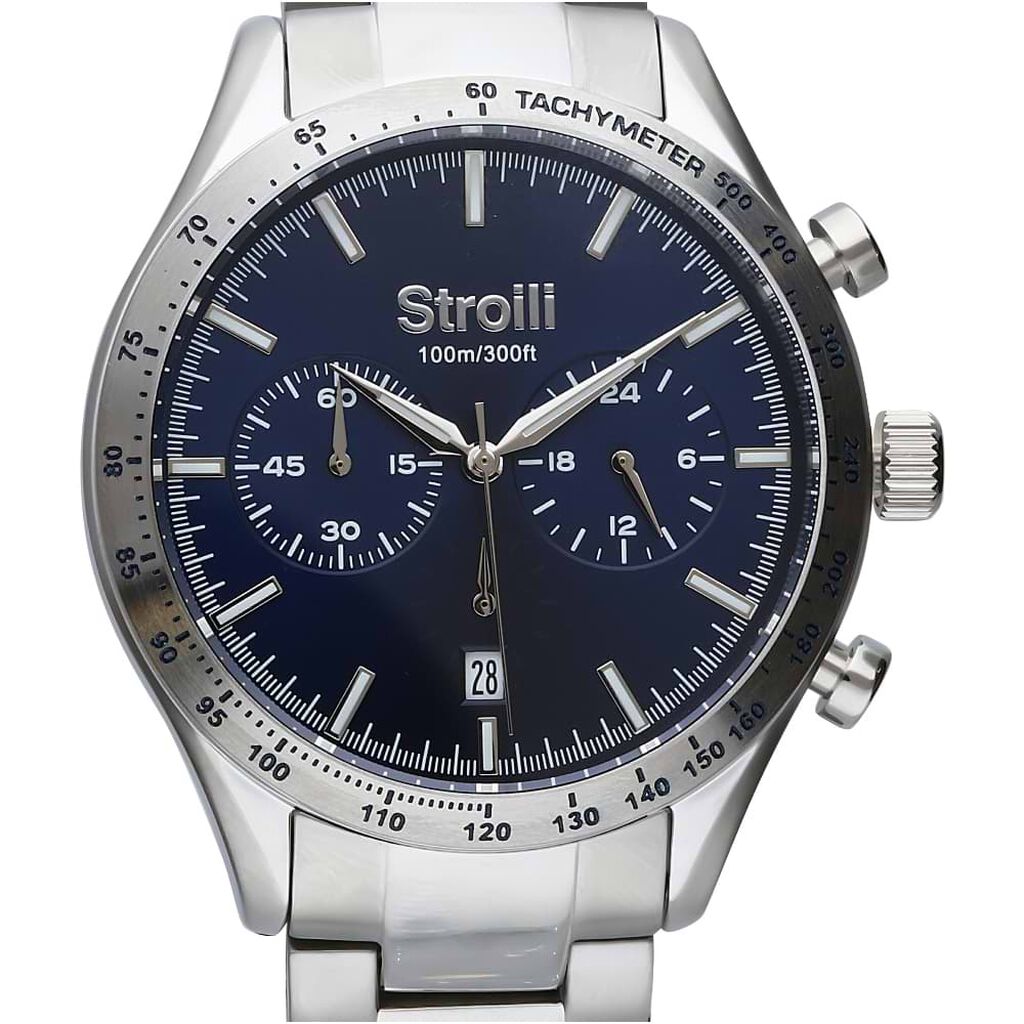 Orologio cronografo cinturino e cassa in acciaio silver. quadrante blu - Orologi per Prima Comunione Uomo | Stroili