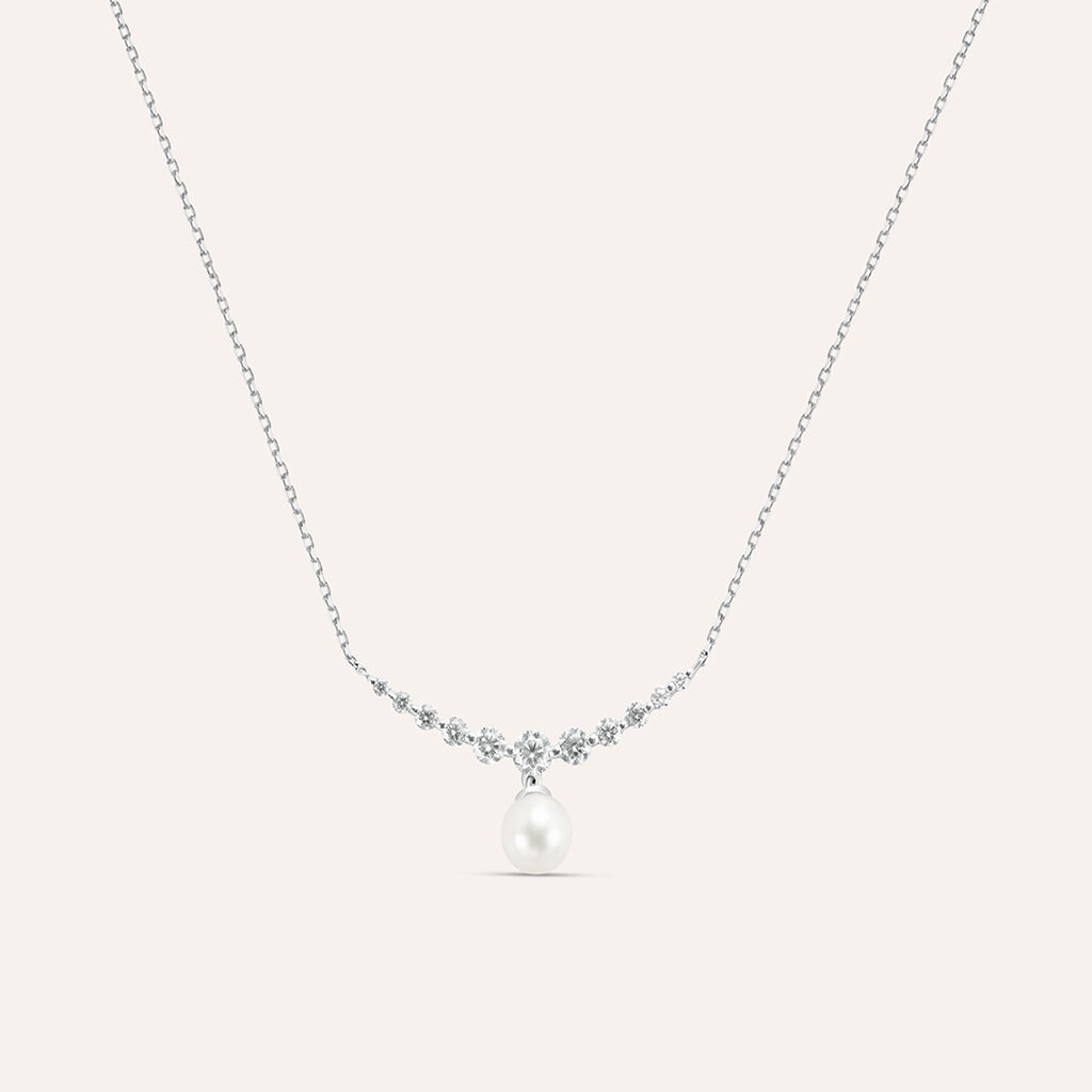 Collana Gabrielle Oro Bianco Perla D'Acqua Dolce Cubic Zirconia