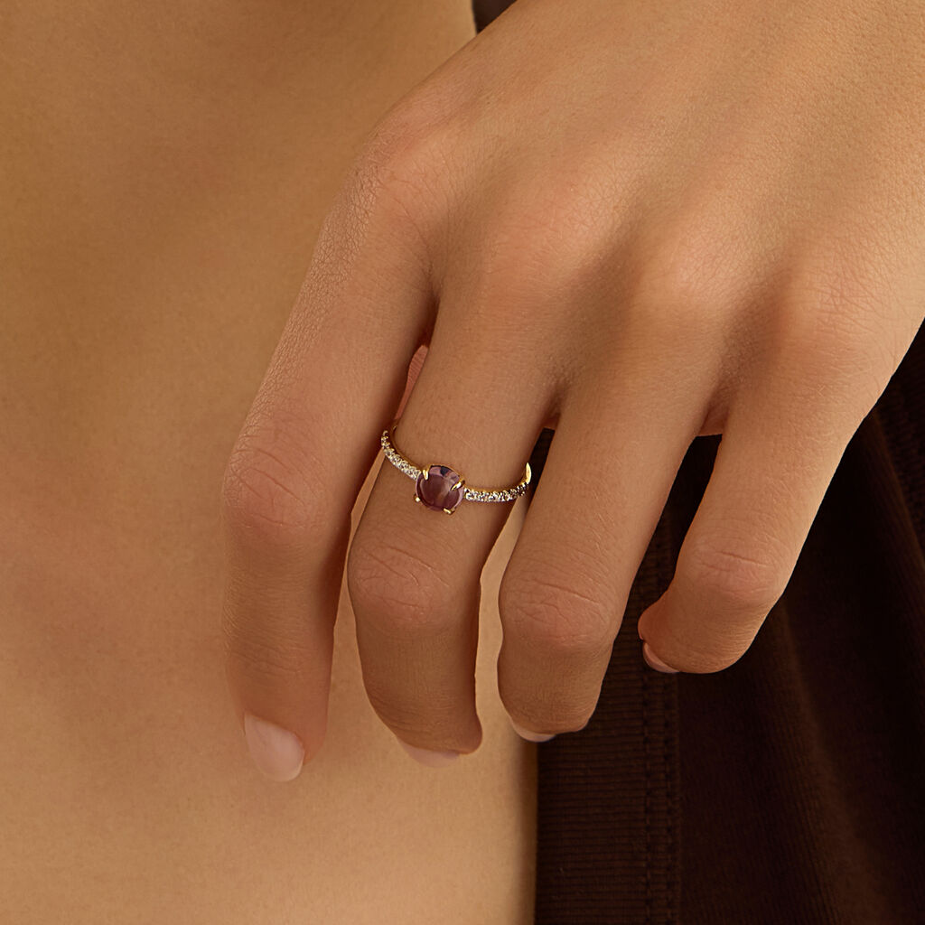 Anello Solitario Amélie Oro Giallo Ametista Cubic Zirconia