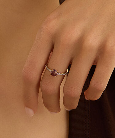 Anello Solitario Am&eacute;lie Oro Giallo Ametista Cubic Zirconia