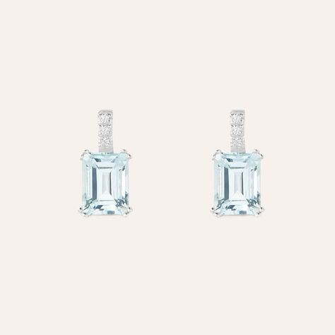 Orecchini Lobo Acquamarina Oro Bianco Acquamarina Diamante - Orecchini a Lobo Donna | Stroili