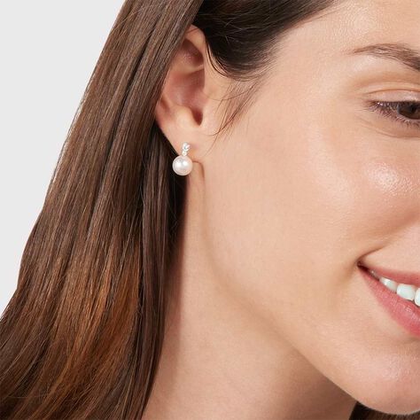 Orecchini Lobo Silver Pearls Argento Rodiato Cubic Zirconia Perla sintentica - Orecchini a Lobo Donna | Stroili