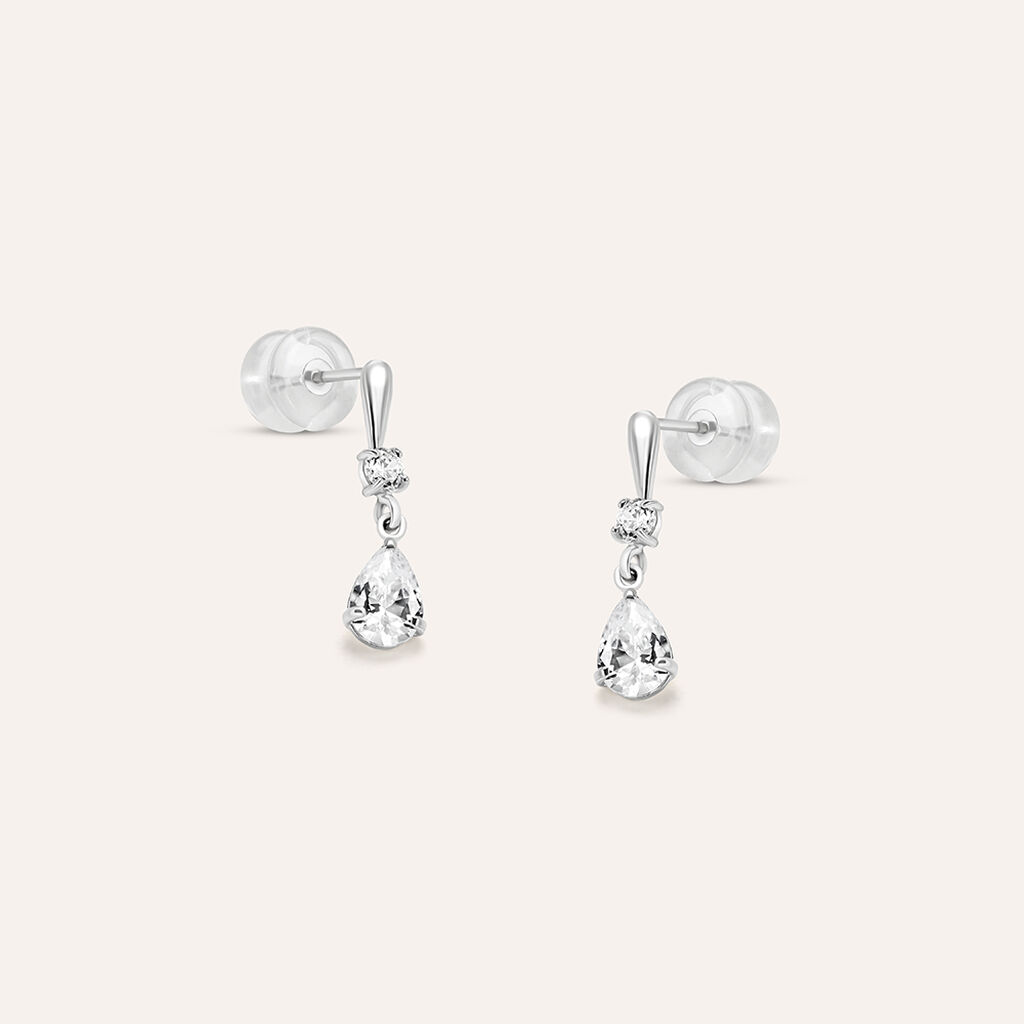 Orecchini Lobo Bon Ton Oro Bianco Cubic Zirconia - Orecchini a Lobo Donna | Stroili