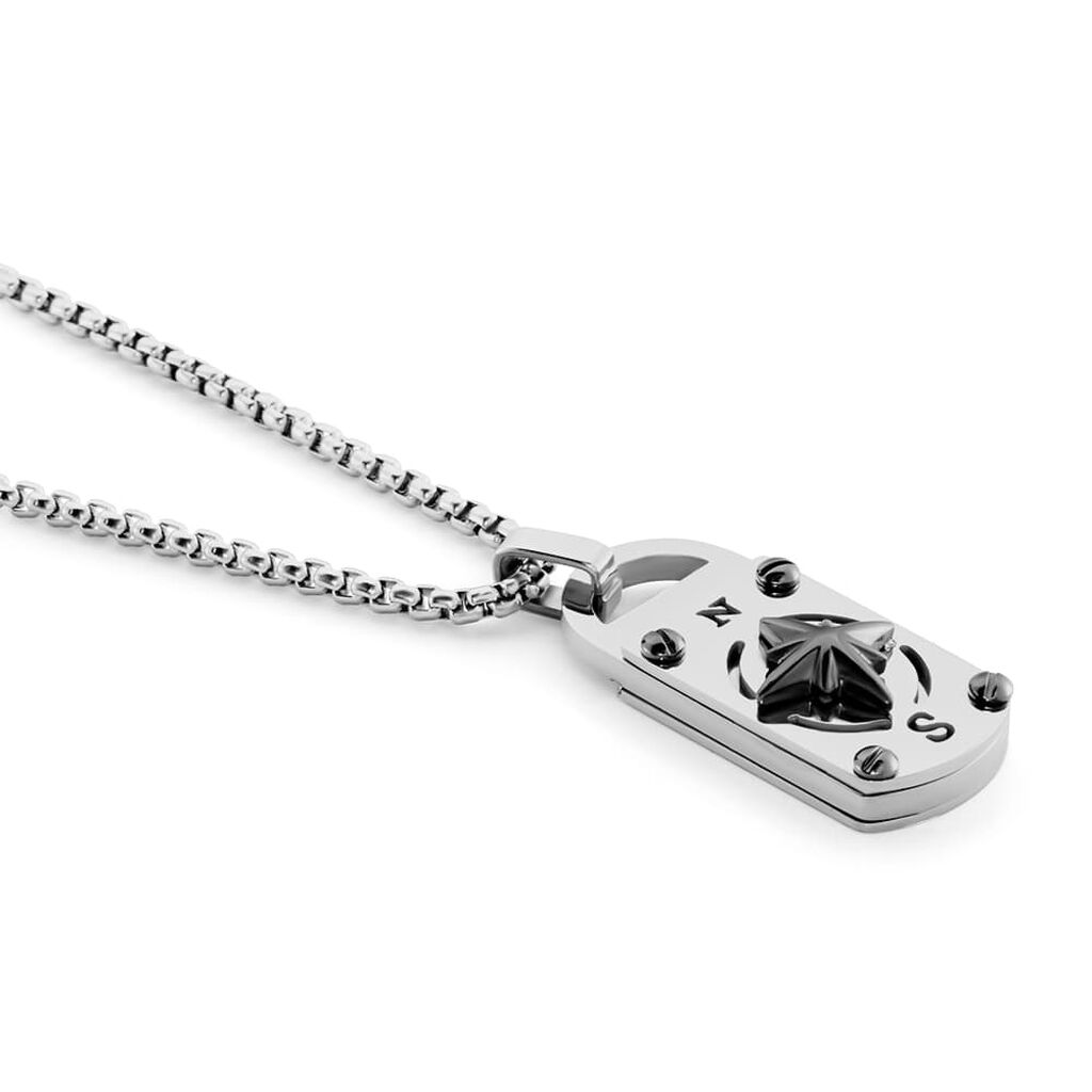 Collana in acciaio con placchetta rosa dei venti - Collane Uomo | Stroili