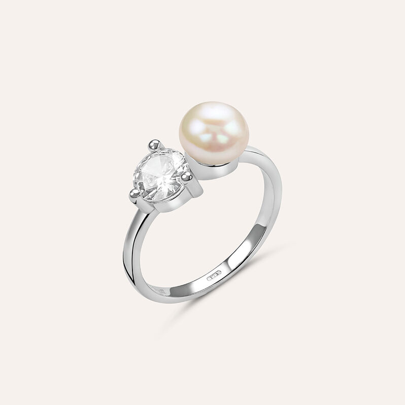 Anello Bilogy Silver Pearls Argento Rodiato Perla sintetica Cubic Zirconia - Anelli con Pietre Donna | Stroili