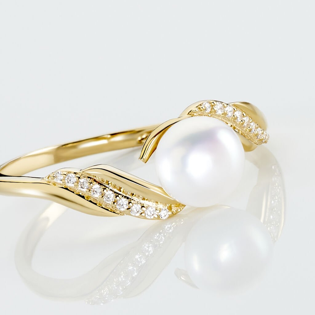 Anello Solitario Gabrielle Oro Giallo Perla D'Acqua Dolce Cubic Zirconia - Anelli con Pietre Donna | Stroili