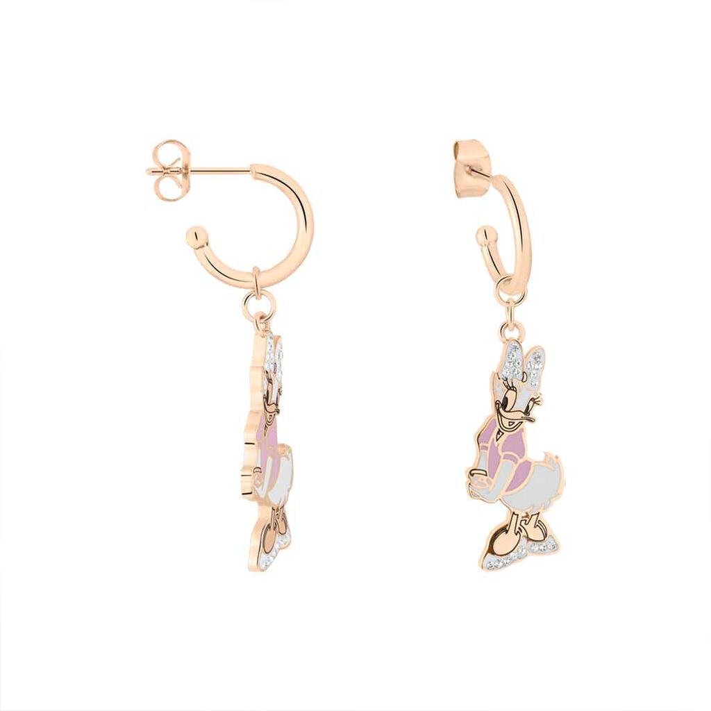 Orecchini pendenti in acciaio rosato con Paperina e strass - Orecchini Pendenti Donna | Stroili