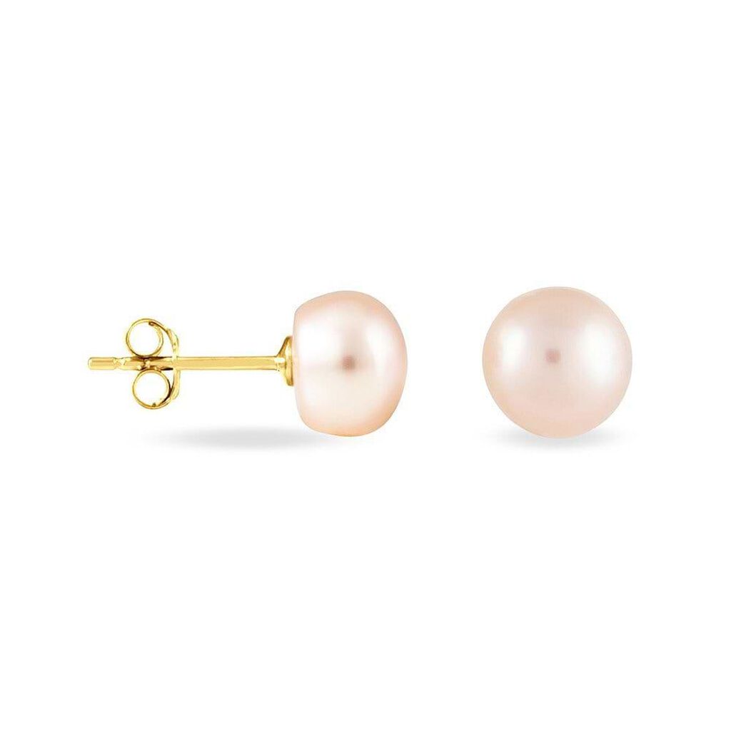 Orecchini a lobo in oro giallo e perle rosa - Orecchini a Lobo Donna | Stroili