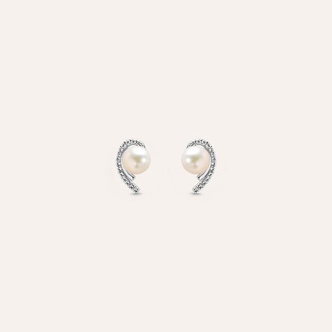 Orecchini Lobo Gabrielle Oro Bianco Perla D'Acqua Dolce Cubic Zirconia - Orecchini a Lobo Donna | Stroili