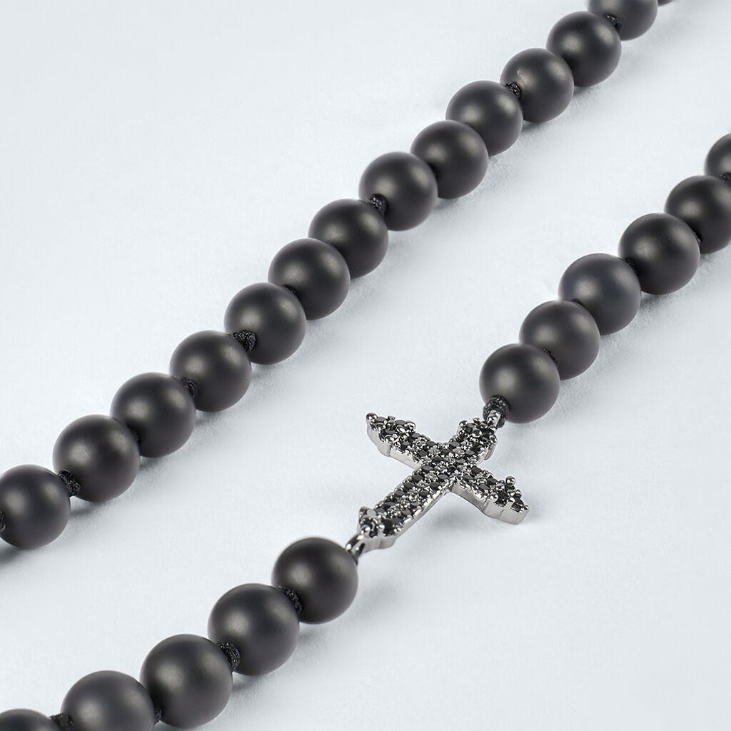 Collana Man Code Metallo Nero Cubic Zirconia Agata Nera