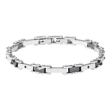 Bracciale Man Code Acciaio Bicolore Bianco / Nero Cubic Zirconia - Bracciali Uomo | Stroili