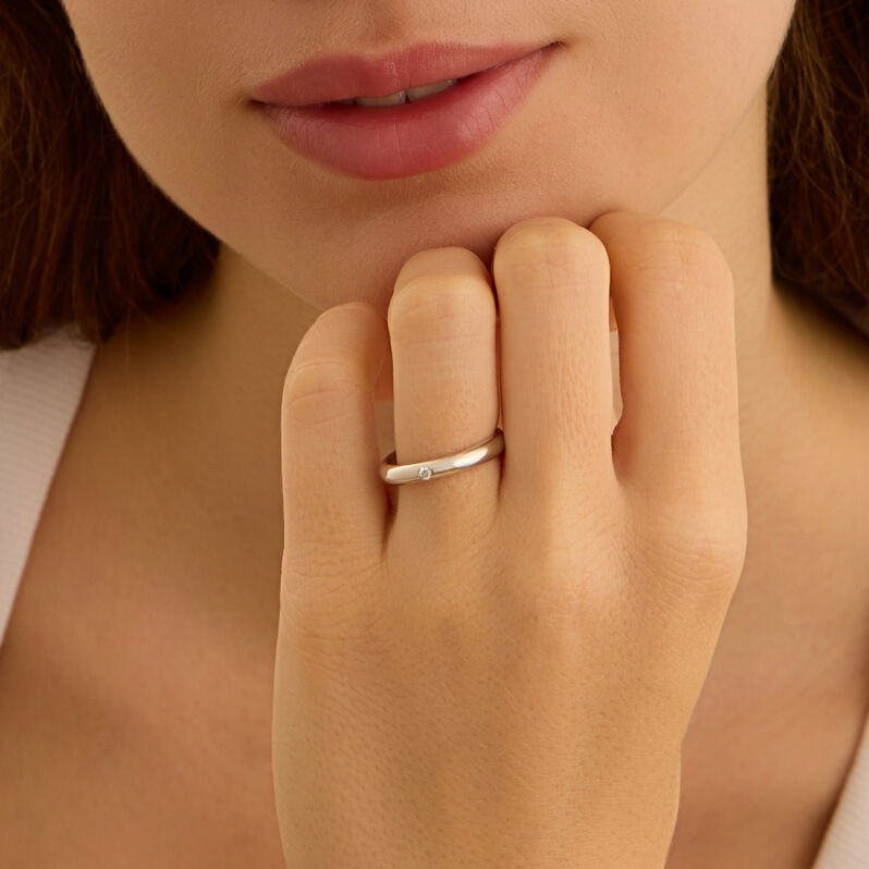 Fede Classica Leggera 3.2 mm Oro Bianco Diamante - Anelli con Incisione Unisex | Stroili