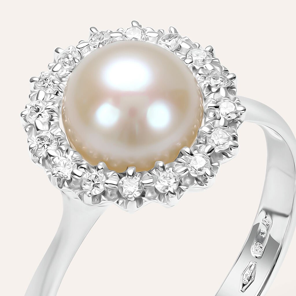 Anello Solitario Gold Pearls Oro Bianco Perla D'Acqua Dolce Diamante