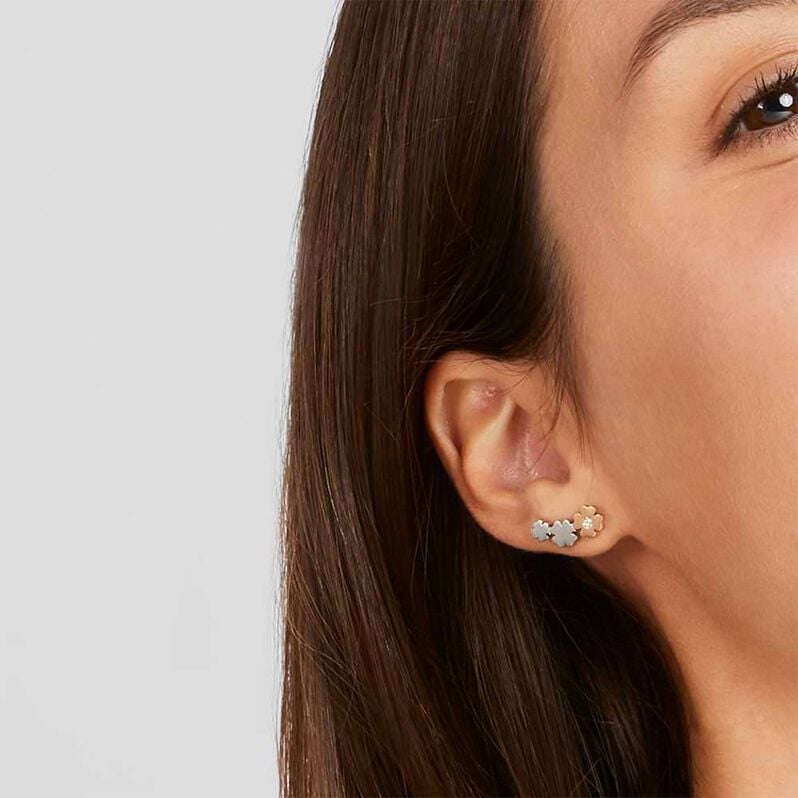 Orecchini a lobo Lady Chic Acciaio Bicolore Quadrifoglio e Cristalli - Orecchini a Lobo Donna | Stroili