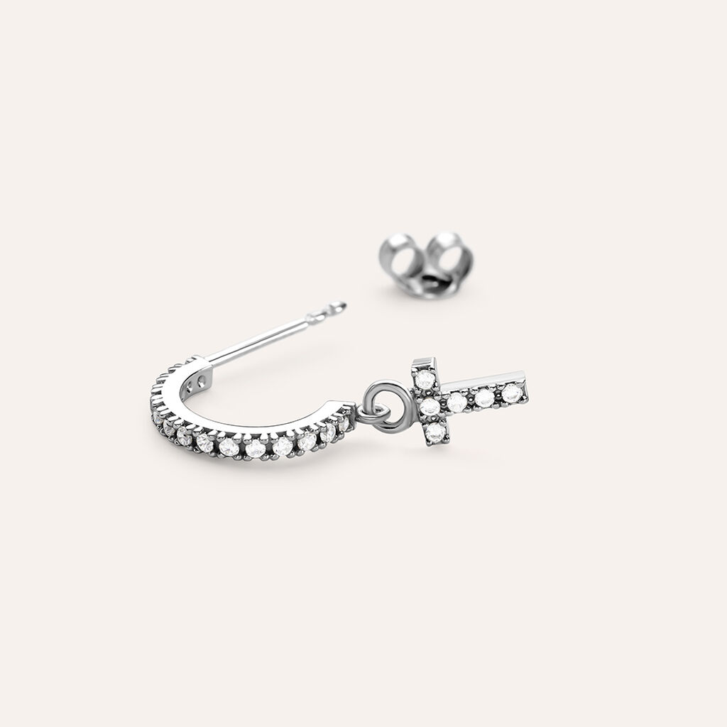 Mono Orecchino A Cerchio Silver Moments Argento Rodiato Cubic Zirconia