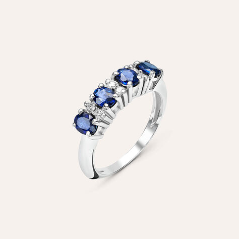 Anello Riviere Elizabeth Crown Oro Bianco Zaffiro Diamante - Anelli Riviere Donna | Stroili