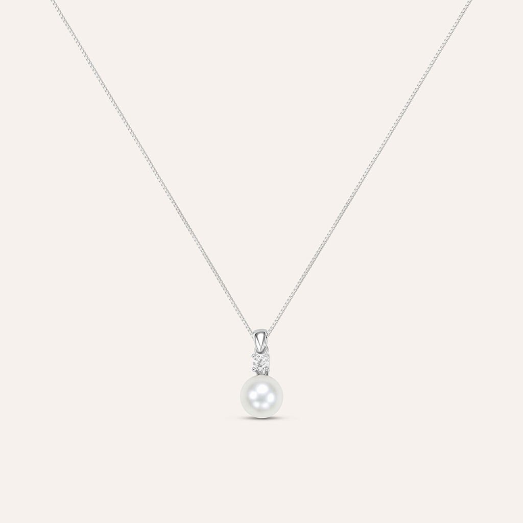 Collana Gabrielle Oro Bianco Perla D'Acqua Dolce Cubic Zirconia