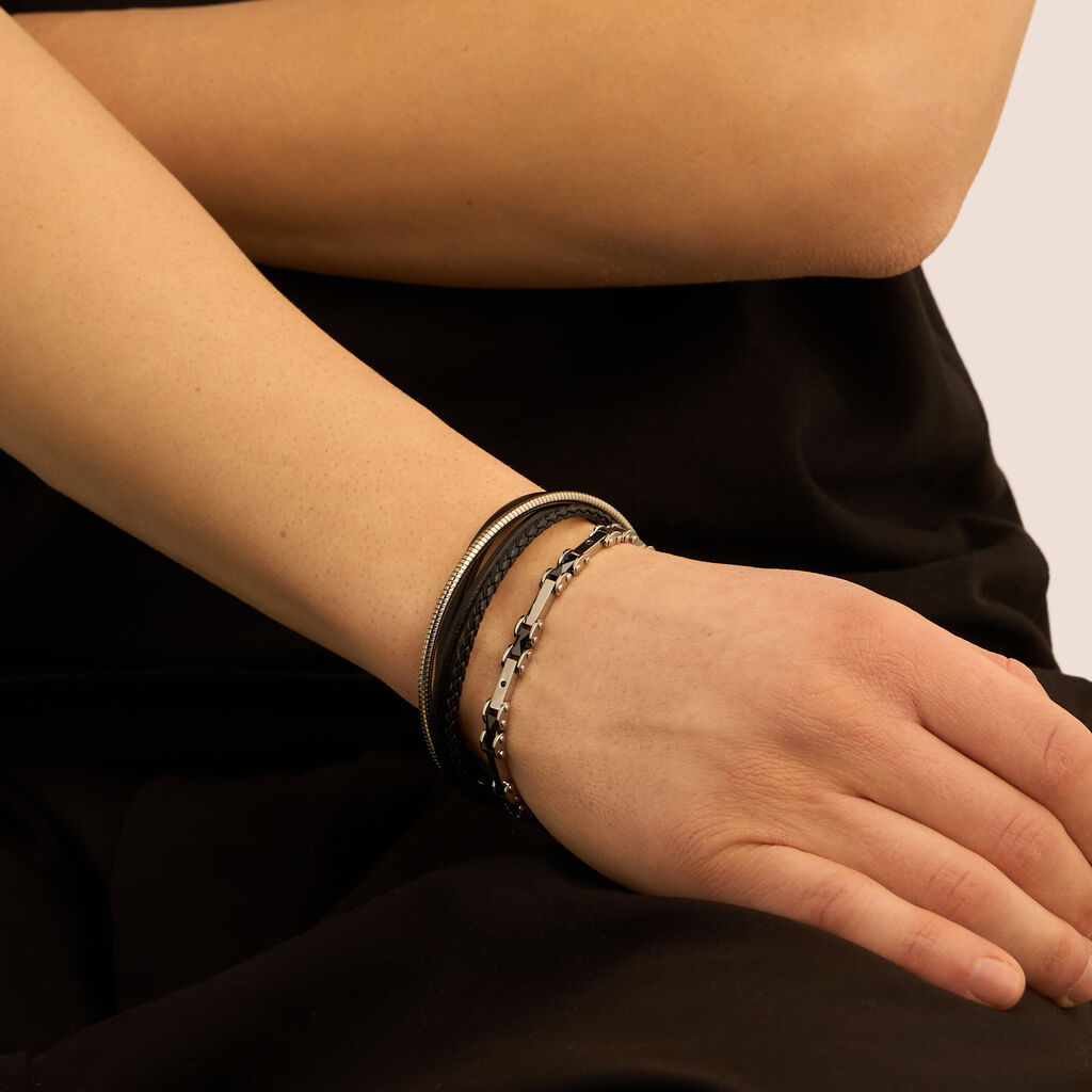 Bracciale Man Code Acciaio Bicolore Bianco / Nero Cubic Zirconia