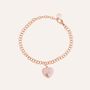 Bracciale con catena in acciaio rosato e strass e charm a forma di cuore