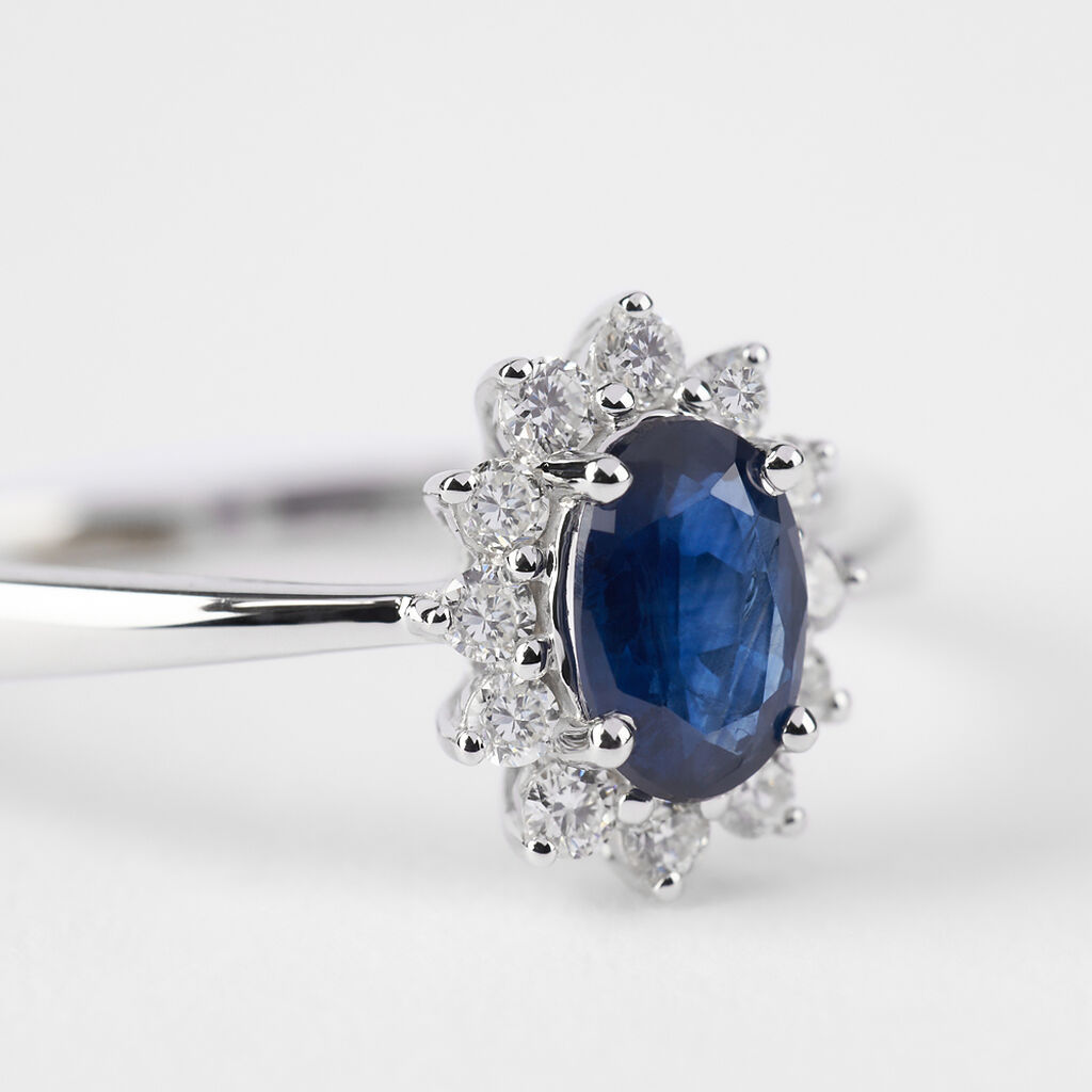 Anello Solitario Charlotte Oro Bianco Zaffiro Diamante - Anelli con Pietre Donna | Stroili
