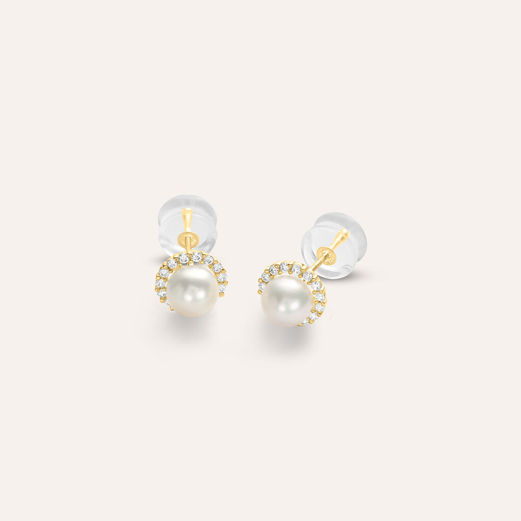 Orecchini Lobo Bon Ton Oro Giallo Perla D'Acqua Dolce Cubic Zirconia
