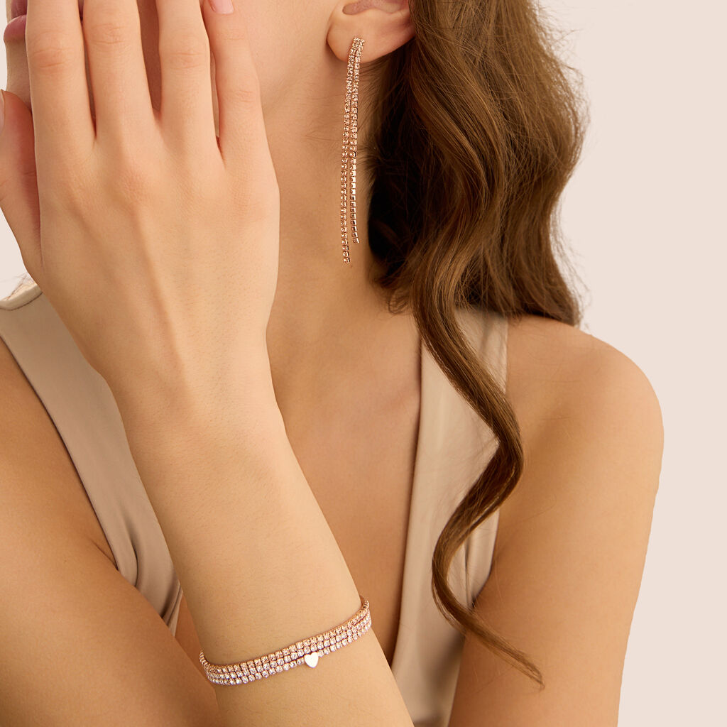 Bracciale Tennis Romantic Shine Metallo Rosa Cristallo - Bracciali Tennis Donna | Stroili
