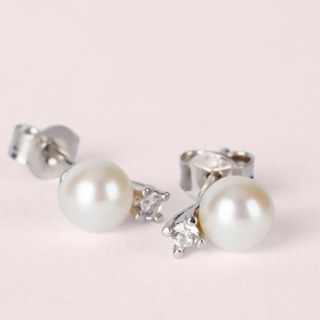 Orecchini Lobo Gabrielle Oro Bianco Perla D'Acqua Dolce Cubic Zirconia - Orecchini a Lobo Donna | Stroili