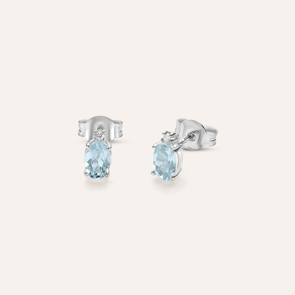 Orecchini Lobo Punto Luce Acquamarina Oro Bianco Acquamarina Diamante - Orecchini a Lobo Donna | Stroili