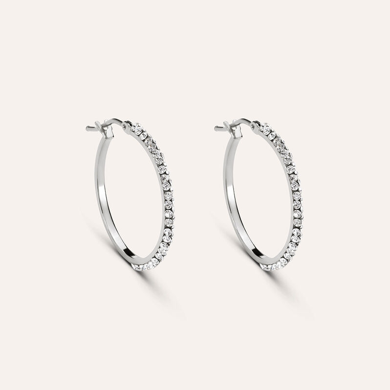 Orecchini A Cerchio Christelle Oro Bianco Cristallo - Orecchini a Cerchio Donna | Stroili