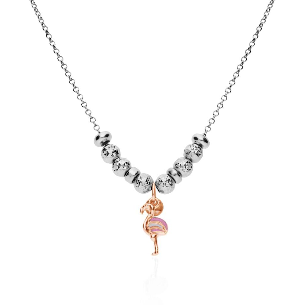 Charm fenicottero in argento rosato e smalto