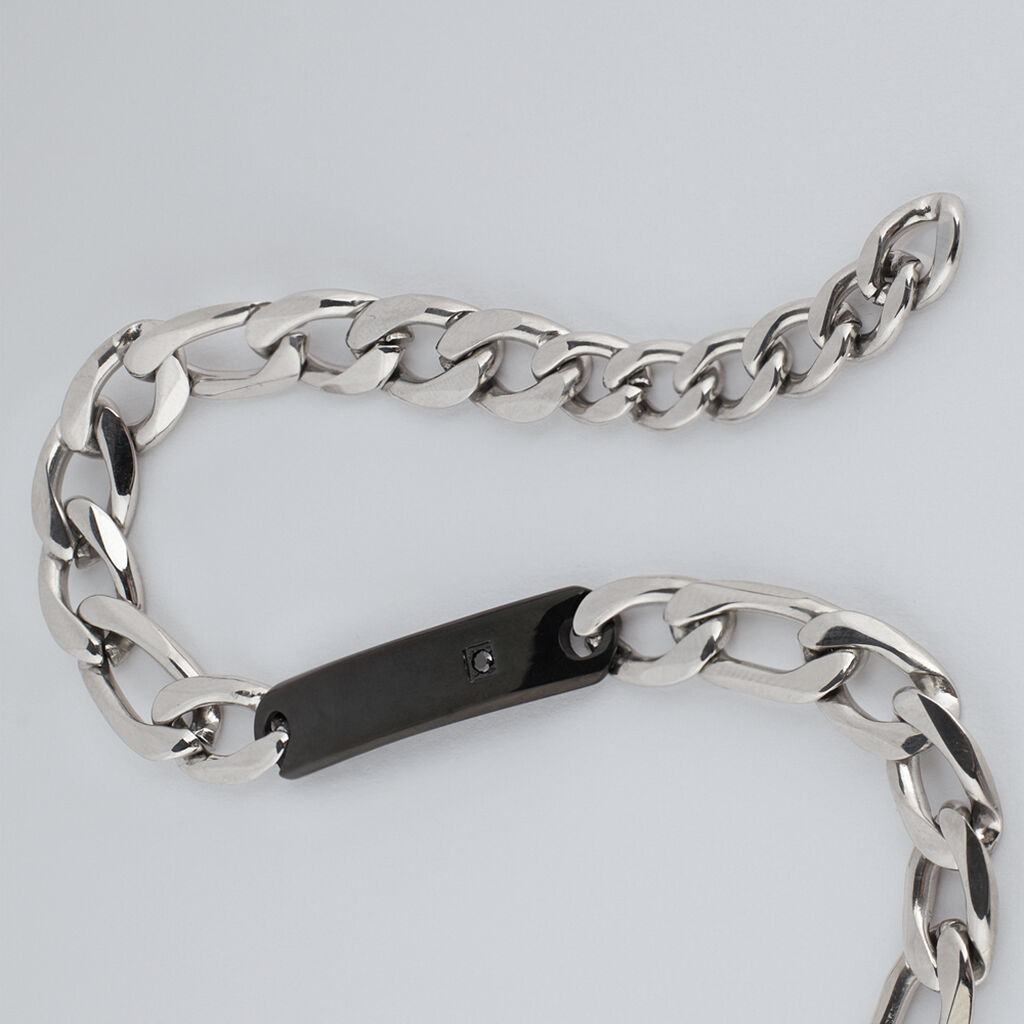 Bracciale Con Targhetta Man Code Acciaio Bicolore Bianco / Nero Cubic Zirconia